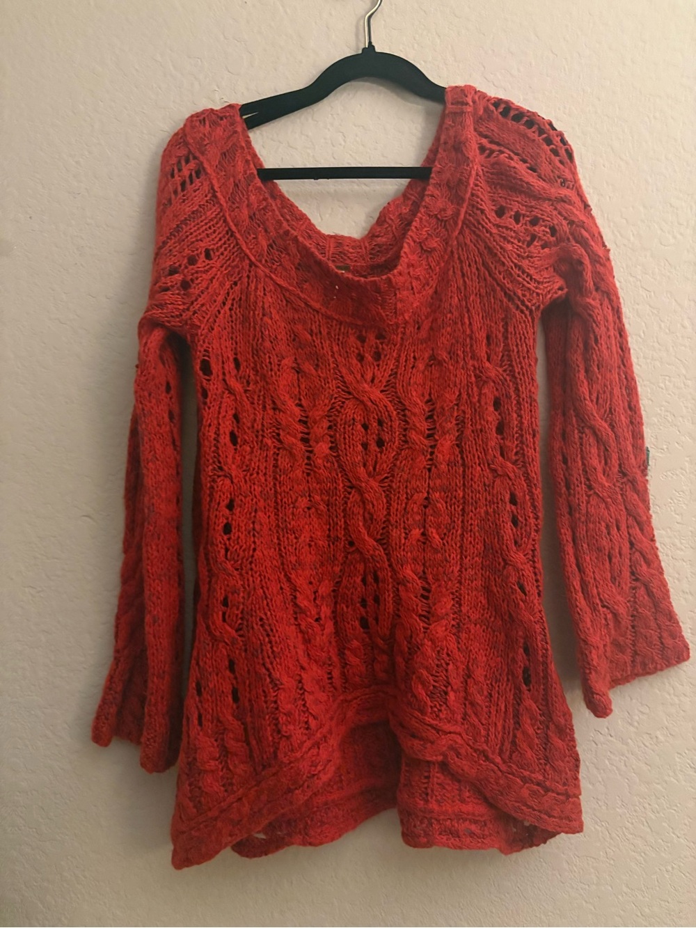 Free People Women's Red black Cable Knit Sweater Pullover